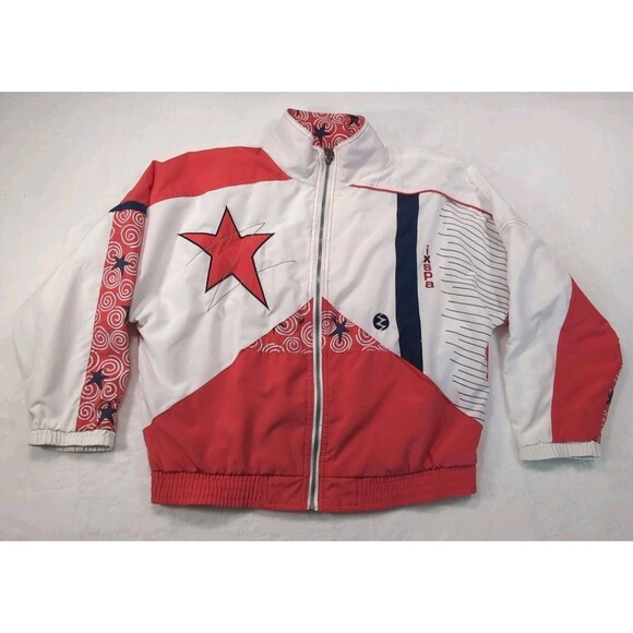 Vintage Windbreaker IXSPA Track Jacket Womens Small Stars Swirls Red Blue White - Picture 1 of 13